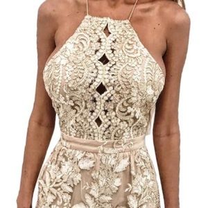 White backless crochet romper play suit